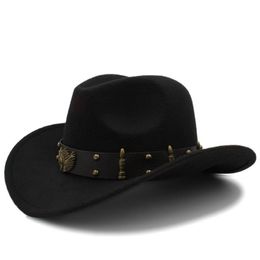 Wome Men Black Wool Chapeu Western Cowboy Hat Gentleman Jazz Sombrero Hombre Cap Dad Cowgirl Hats Size 56-58cm 220817263V