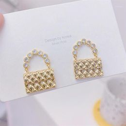 Stud Exquisite 14K Real Gold Small Handbag Women Earring Zircon Charm Earrings Wedding Jewellery Bijoux For Bridal Gift242Y