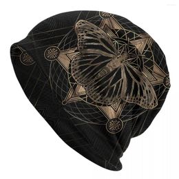 Berets Bonnet Hats Ancient Egypt Digital Art Men Women's Butterfly In Sacred Geometry Black And Gold Cap Design Skullies Beanies Caps