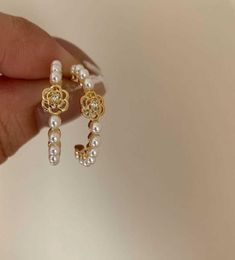 Temperament camellia earrings French retro pearl flower earrings female S925 silver earrings female Luxurys Designers jewelry5674590