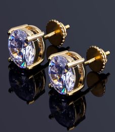 TOPGRILLZ Hip Hop Iced Out Bling Stud Earrings With Screw Back GoldSilver Colour Micro Pave 8mm CZ Stone Earrings Gift For Mem7346884