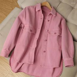 Women's Jackets Women Pink Jeans Jacket Oversized Korean Style Single Breasted Denim Chic Coats Spring Autumn Cowboy Outwear