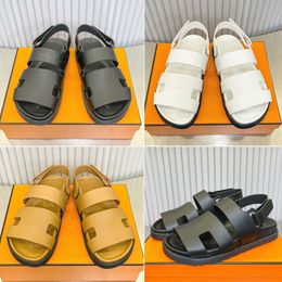 Top quality classic Leather flat Sandals men slide for women Casual slipper back strap Luxury designer sandals Factory footwear Brown black With box 35-46