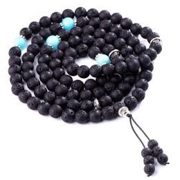 Buddhist Prayer Beads 7 Chakra Multilayer Yoga Meditation Mala Healing Lava Rock Diffuser Bracelet Necklace Gift Box Beaded Stran275l