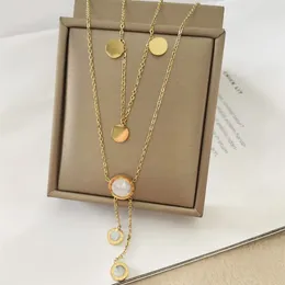 Chains ANENJERY L316 Stainless Steel Double Layer Roman Disc Shell Tassel Pendant Necklace For Women Niche Entry Luxry Jewery