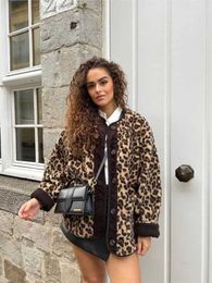 Women's Jackets Vintage Leopard Print Reversible Wool Coats Women O-neck Single Breasted Pockets Fleece Jackets Autumn Winter Female Streetwear J231211