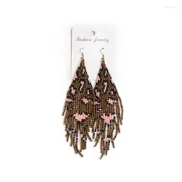 Dangle Earrings Fringe Hand Knitting Bohemia Beading Fashion Colour Matching Leopard Print Personality Ma'am Rice Bead