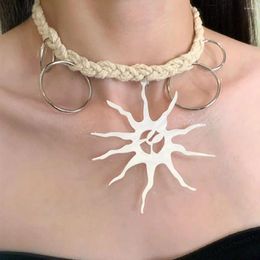 Chains Ethnic Chain Choker Clavicle Necklace Woven Sun Creative Fashion Exaggerated Jewelry Cool Punk Goth