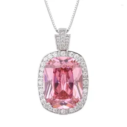 Pendant Necklaces Spring Qiaoer Sparkling 15 20mm Aquamarine Pink Sapphire Necklace For Women Vintage Gemstone Party Fine Jewelry Gifts