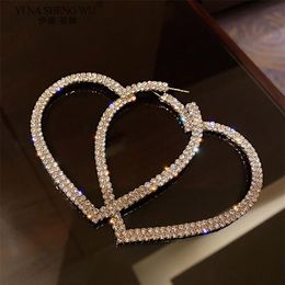 Fashion Big Heart Crystal Hoop Earrings For Women Bijoux Geometric Rhinestones Statement Jewellery Accessories Party Gift Dangle & C204j