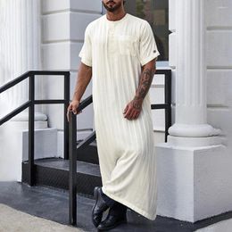 Ethnic Clothing Genderless Islamic Style Muslim Robe Short-Sleeved Loose Solid Colour Button Thin Mid-Length Simple Arabic Unisex