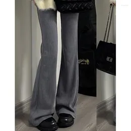 Women's Pants High Waist Casual Solid Ankle-Length Flare Women Straight Loose Autumn Korean Chic Boot Cut Grey Trousers Harajuku Slim