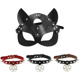 Other Event & Party Supplies Black Leather Eye Mask SM Fetish Collar Women Halloween Cosplay Sex Blindfold Toys For Men Erotic Acc215M