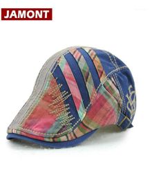 Berets Original JAMONT Cotton Beret Cap Men Autumn Flat Unisex Visor Casquette Caps Women Embroidery Striped Adjustable4515677