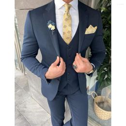 Men's Suits Formal Business Outfits Set Navy Blue Single Breasted Notched Lapel Elegant 3 Piece Jacket Pants Vest Slim FIt Terno Chic Blazer