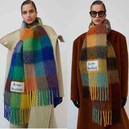 Women's winter new brand cashmere scarf rainbow grid shawls scarf for men and women G1120C3FY