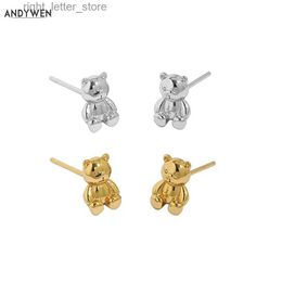 Stud ANDYWEN 925 Sterling Silver Gold Plain Little Bear Stud Earring Women Tiny Women Crystal Jewelry 2021 Wedding Party Jewels Gift YQ231211