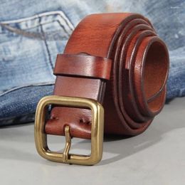 Belts 2024 3.8cm Male Leather Copper Buckle Handmade First Pure Cowhide Retro All-match Casual Jeans Soft Belt Brown Black Luxury