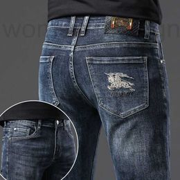 Men's Jeans designer luxury Autumn and Winter New B Nostalgic Blue Thorn Embroidered Jeans, Elastic Slim Fit, Small Feet Pants, Versatile Fashion Trend