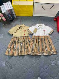 Luxury baby dress summer Short sleeved lapel girl skirt Size 90-140 designer toddler dresses Plaid printing Kids frock Dec05