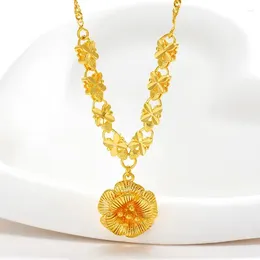 Pendant Necklaces 44CM Luxury Fashion Exquisite 24K Gold Color Plated Flower Shape Necklace Ladies Wedding Birthday Gift