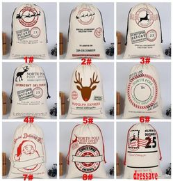 Xmas Gifts Drawstring Canvas Santa Sacks Christmas Large Canvas Monogrammable Santa Claus Drawstring Bag with Reindeers8589599