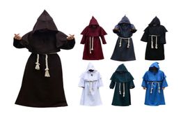 Mediaeval Costume Men Women Vintage Renaissance Monk Cosplay Cowl Friar Priest Hooded Robe Rope Cloak Cape Clothing SizeSXL6314390