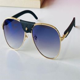 Vintage Pilot Sunglasses Blue Gradient Lenses Wood Gold Metal Glasses for Men Fashion Eyewear Accessories with Box238n