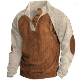Men's Hoodies Oldyanup Vintage Patchwork Sweatshirts Men Long Sleeve Polo Stand Collar Hoodie Spring Autumn Casual Loose Pullover Streetwear