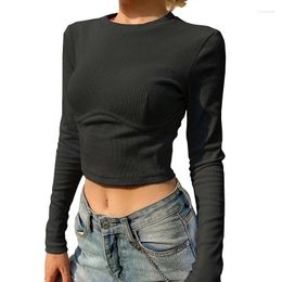 Women's T Shirts Autumn Spring Women Ladies Long Sleeve T-Shirt Versatile Sexy Crop Top Solid Color Undershirt Fashion Sport Fitness Dancing