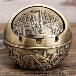 1pc, Vintage Windproof Ashtray, Desktop Portable Ashtray (with Lid), Spherical Decorations, Ashtrays For Home, Hotel, Senior Club, Fancy Gift For Men Women