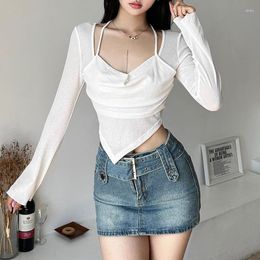 Women's T Shirts Temperament Hanging Neck Two Piece Set Elegant Halter Vest Two-Piece Female