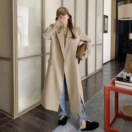 Women's Trench Coats SuperAen 2023 Autumn Korean Loose Simple Slit Design Chic Double Breasted Button Long Coat