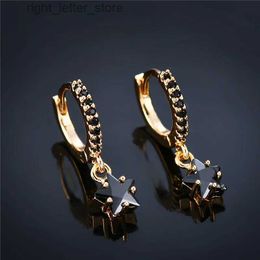 Stud Black Zircon Star Women Earrings Jewellery Fashion Young Girl Copper Metal Pendants Earring Female Golden Colourful Ear Jewellery Hot YQ231211