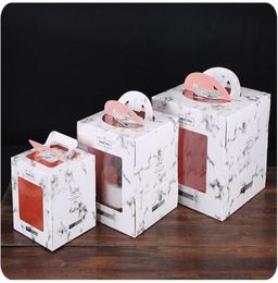 46810 inch Marble design paper handle cake box with transparent windowOpen window boxes Mousse Cake baking package box 50pcs9143312