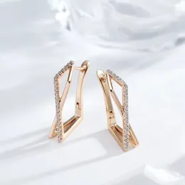 Dangle Earrings Wbmqda Unique Geometric Drop For Women 585 Rose Gold Colour With White Natural Zircon Fashion Daily Party Jewellery