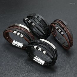 Bangle Classic Men's Leather Bracelet Style Hand-woven Multi-layer Combination Accessory Fashion Man Magnet Buckle Jewelry Gifts