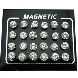 REGELIN 12 Pair lot 4 5 6 7mm Round Crystal Rhinestone Magnet Stud Earring Puck Women Mens Magnetic Fake Ear Plug Jewelry311K