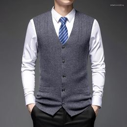 Men's Vests Sheep Wool Waistcoat 2023 Autumn & Winter Sleeveless Sweater Office Male Slim Soft Warm Cashmere Cardigan Vest