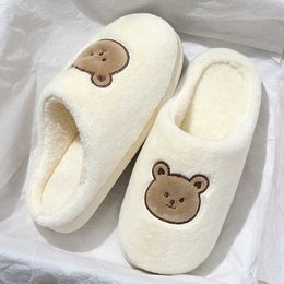 Women Men's Cotton Slippers Warm Indoor Cartoon Bear Furry Slides Plush EVA Thick Sole Fuzzy Home Flat Anti-slip Ladies Shoes L231211