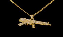 Mens 18k Gold Silver Plated Iced Cz HipHop Z84 Submachine Gun Pendant Necklace 3mm 24quot long Cuban Chain Necklace Fashion Je1047462