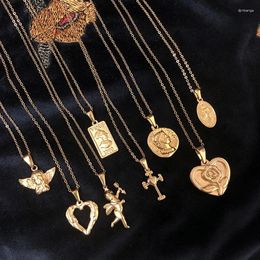 Pendant Necklaces RHYSONG Jewellery Heart Cross Portrait Angel Vintage 316L Stainless Steel Necklace For Women Collares Cute Clavicle Chain