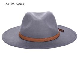 2020 Autumn Winter Sun Hat Women Men Fedora Hat Classical Wide Brim Felt Floppy Cloche Cap Chapeau Imitation Wool Cap5535467