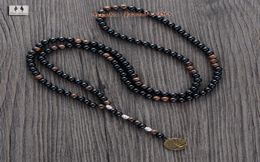 Men Necklace Quality 6MM Black Agate Wood Beads with Tree Pendant Mens Rosary Necklace Wooden Beads Mens jewelry8960014
