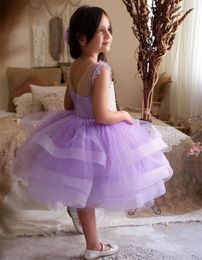 Girl Dresses Glitter Lilac Tulle Special Occasion Gowns For Kids Tutu Flower Wedding Princess Pageant Birthday Dress