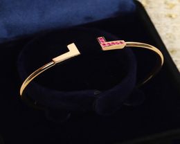 S925 Silver Luxury quality charm punk band opened bracelet with diamond and blue white fuchsia Colour design have box stamp PS7909A8384233