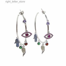 Stud indian korean 40mm Hamsa wing eye charm Hoop Earrings for Women Blue Eye Lucky Turkish Earring Cubic Zircon Fashion Jewellery 2019 YQ231211