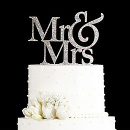 Whole-Glitter Golden&Silver Mr and Mrs Cake topper wedding Elegant Wedding Decorations Wedding Cake Decorations Gifts Favours S273P