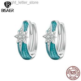 Stud BISAER 925 Sterling Silver Green Starry Ear Buckles Round Hoop Earrings Platinum Plated for Exquisite Women Fine Jewellery EFE943 YQ231211