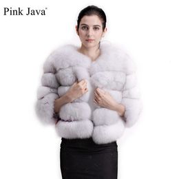 Women's Fur Faux Pink Java 1801 real fur coat women winter thick jacket short wholesale genuine sleeve 231211